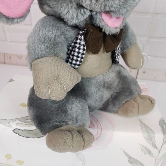 Vintage Belgium Gray Dressed Elephant Plush Trunk Up Pink RARE Stuffed Animal - Picture 3 of 12